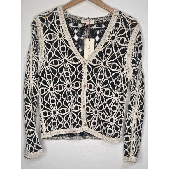 Solitaire Sweaters - New Solitaire Crochet Top‎ Blazer Cardigan Women M Doily Lace Dainty Cottagecore
